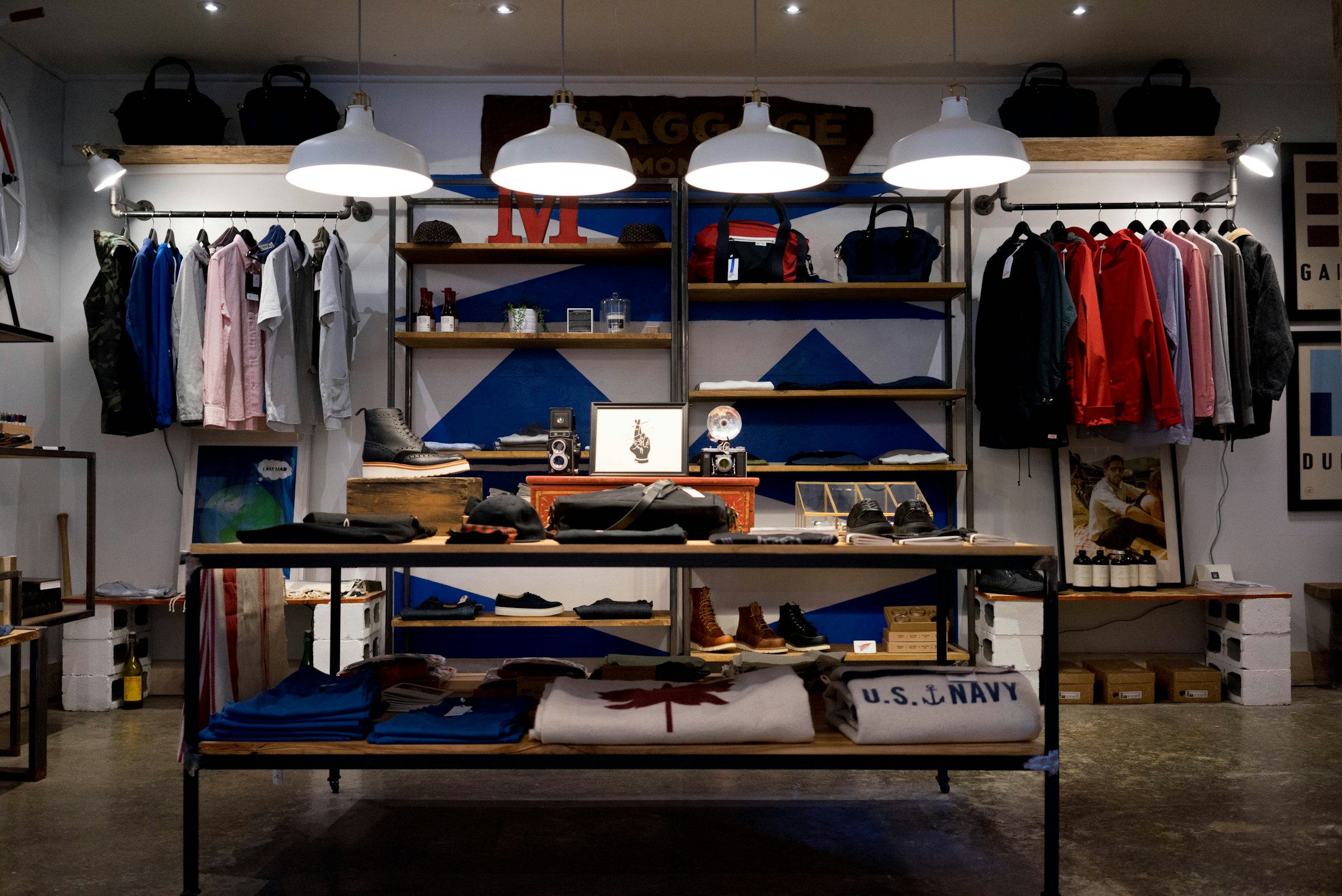 Modern retail store interior with product displays and lighting
