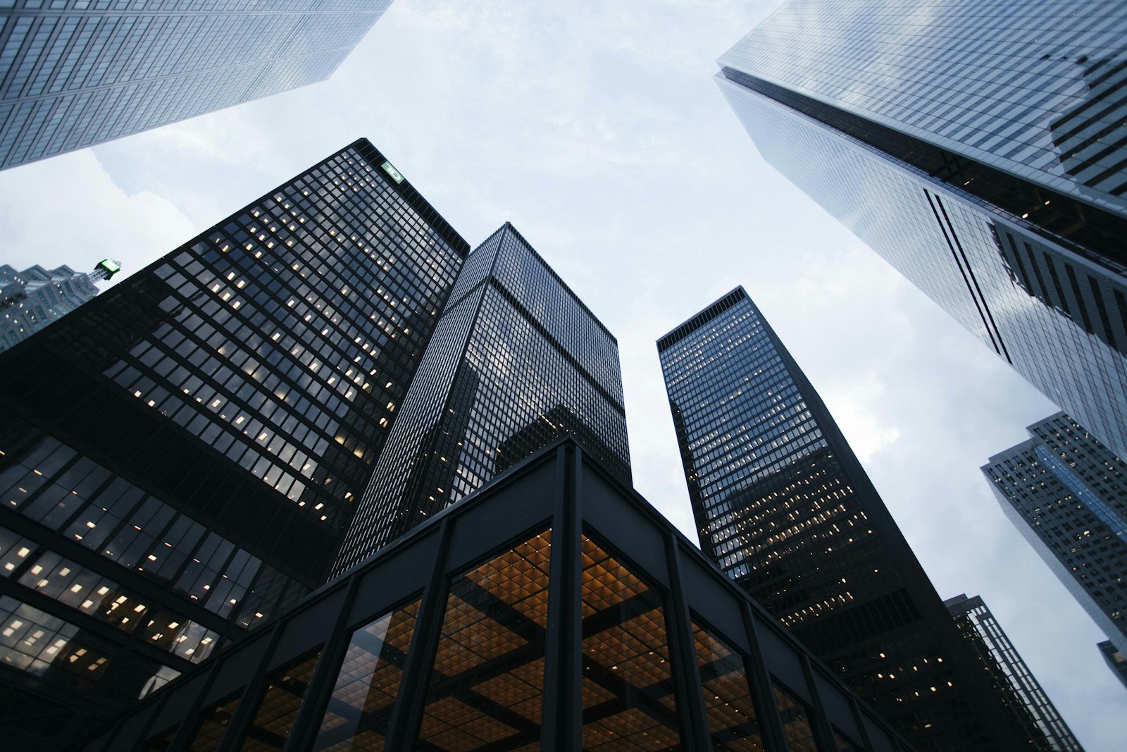 Commercial building skyline representing PoE lighting applications
