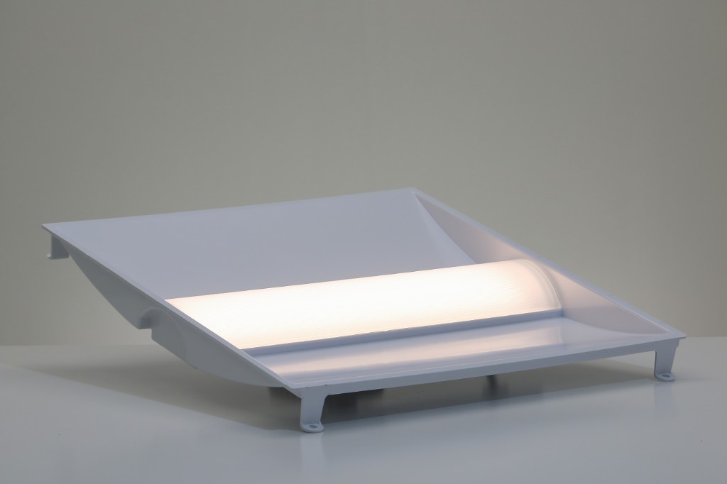 GENISYS Leaf Troffer PoE lighting at 3500K warm-neutral white, angled view