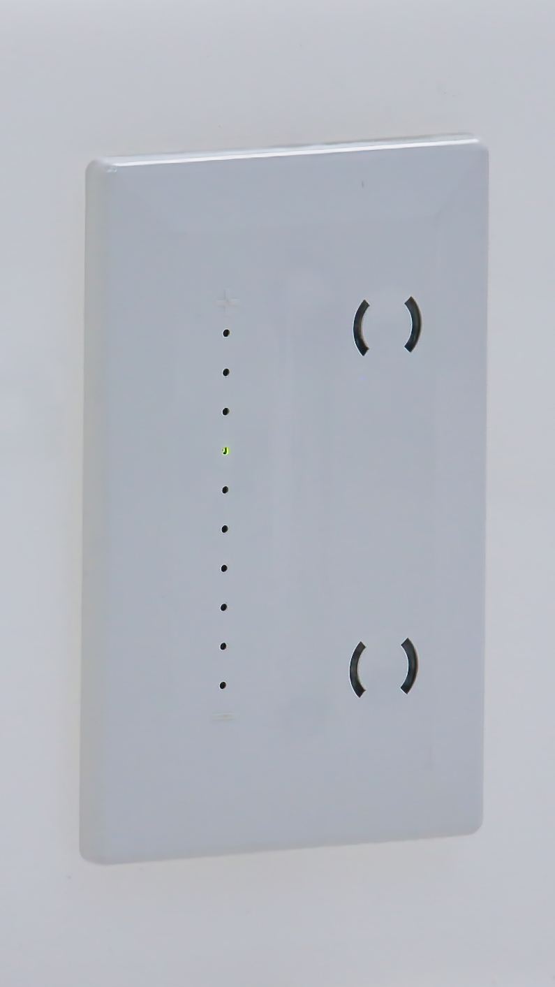 GENISYS PoE wall switch front angle with green LED level indicator