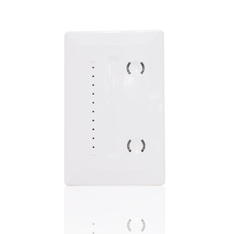 GENISYS PoE wall switch front face with dimming indicator and touch controls