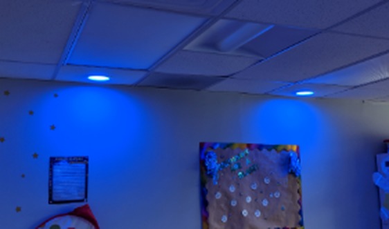 Judson Center therapy classroom with calming blue GENISYS PoE lighting