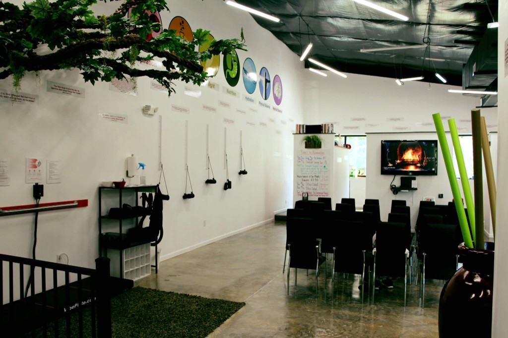 Wellness wall and therapy area under suspended GENISYS SmoothLite PoE lighting