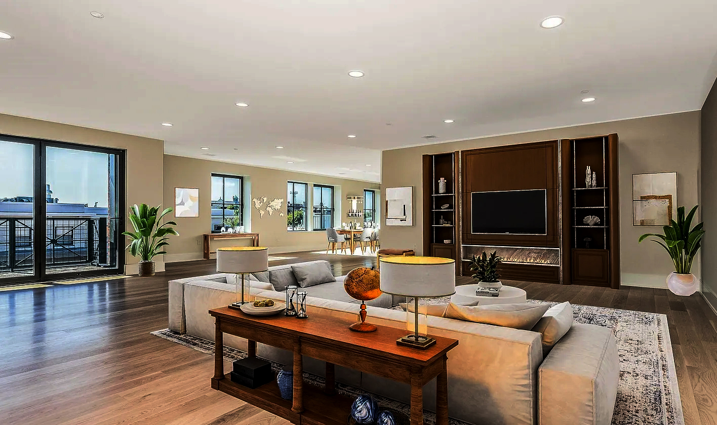 Portsmouth condo living room with GENISYS 6-inch PoE downlights