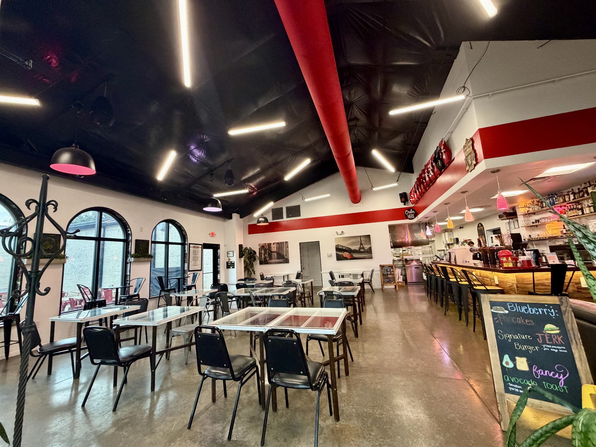 REDBAR Espresso & Market dining room with suspended GENISYS SmoothLite PoE lighting