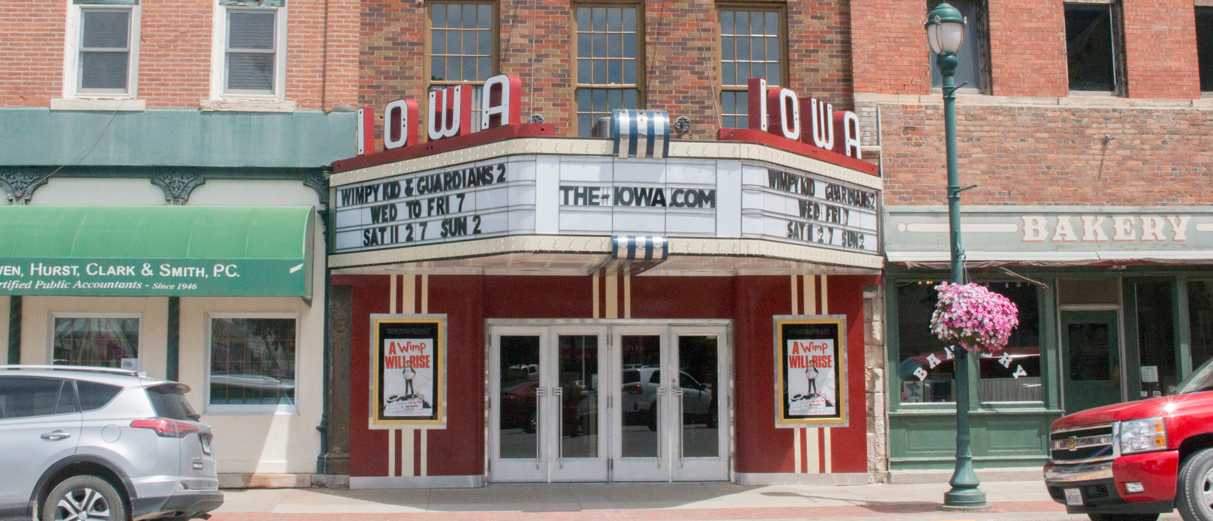 Historic Iowa Theater exterior in Winterset with GENISYS PoE lighting retrofit
